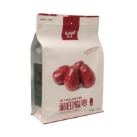 Dry Fruit Red Dates Stand Up Flat Bottom Side Gusset Packaging Bag With Tear-away Zipper